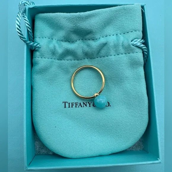 Tiffany & Co. New Size 8 18k Yellow Gold Amazonite 8mm Hardware Ball Ring - Picture 2 of 9